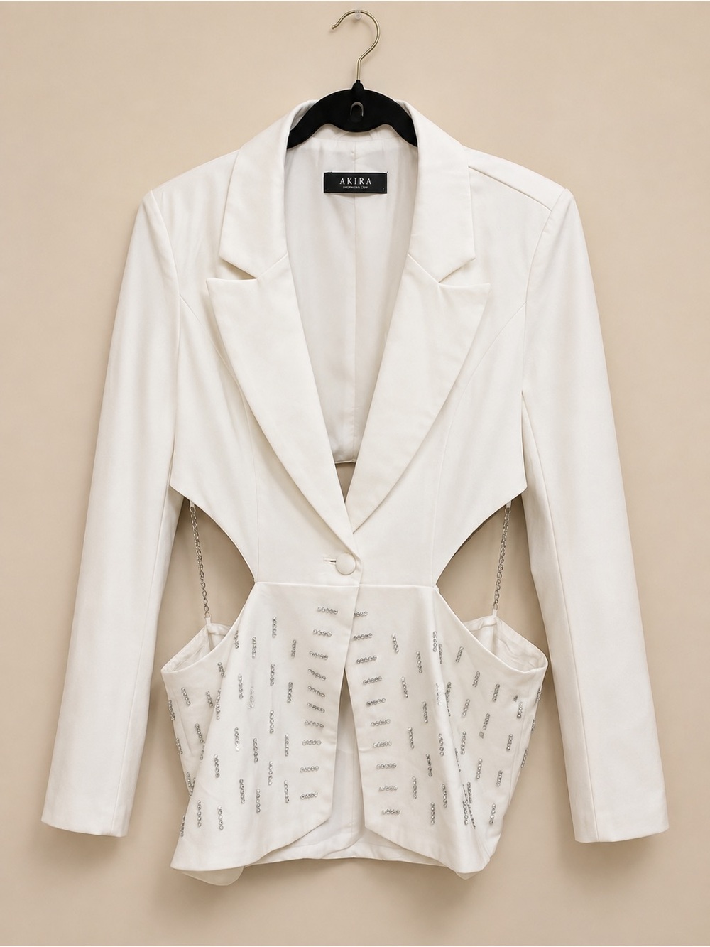 White Rhinestone Cutout Chain Blazer - Picture 3 of 6